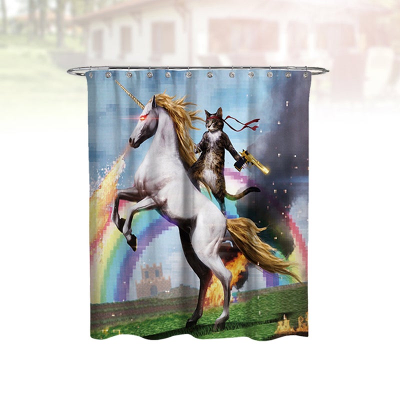2pcs Cartoon Shower Curtain 3D Printing Curtain Home Decor Bathroom Decor Shower Curtains (Funny Cat) - Image 4