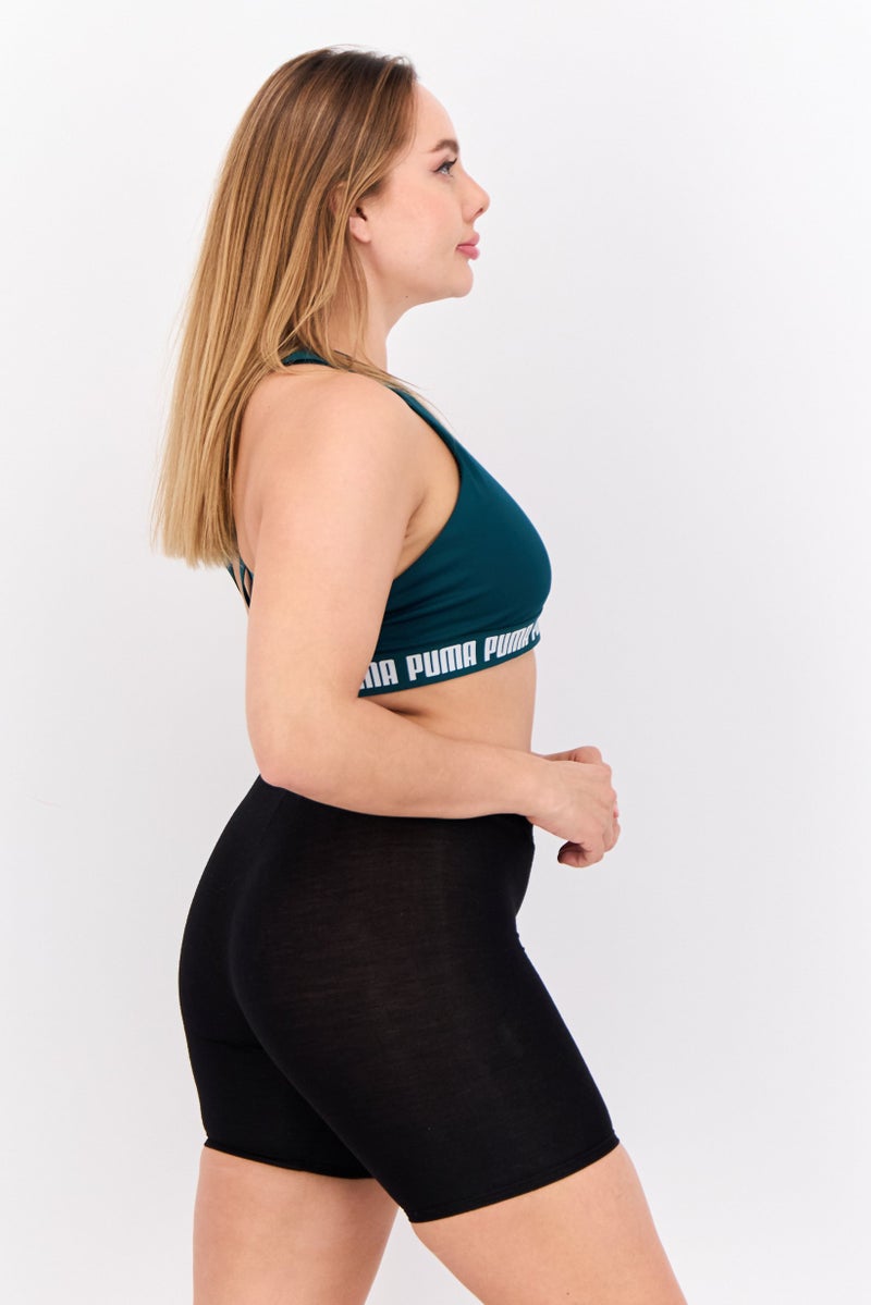 PUMA Women Brand Logo Padded Training Sports Bra, Teal Green/White - Image 2