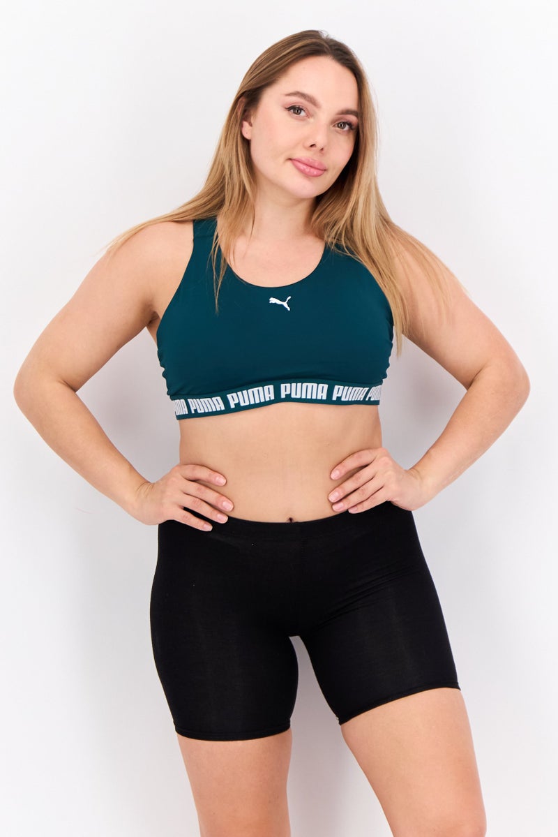 PUMA Women Brand Logo Padded Training Sports Bra, Teal Green/White - Image 1