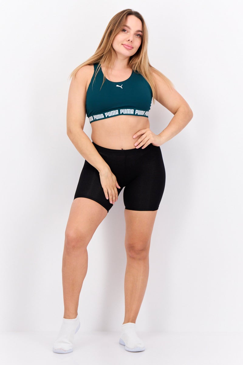 PUMA سوتيان رياضي مبطن للنساء بشعار العلامة التجارية، أخضر مائل إلى الأزرق/أبيض - Image 4