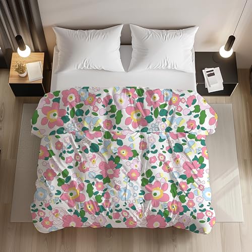 LOOMLYFE 200TC Premium Glace Cotton Duvet Cover/Comforter Cover/Rajai Cover/Blanket Cover/Quilt Cover for Double Bed with Zipper 90"x100" inches - PinkFlowers - Image 1