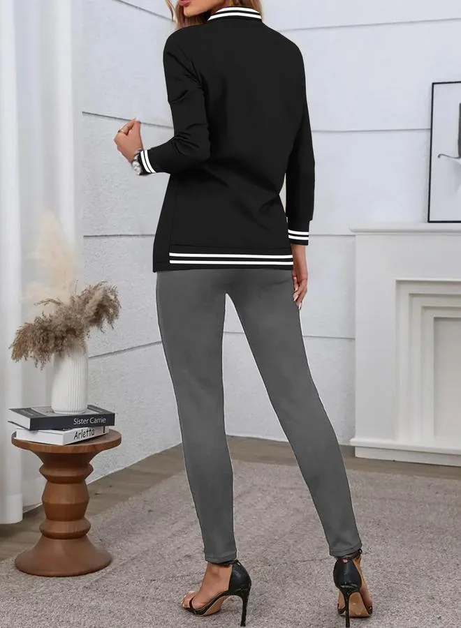 Take Two Black Striped Detail Front Open Blazer