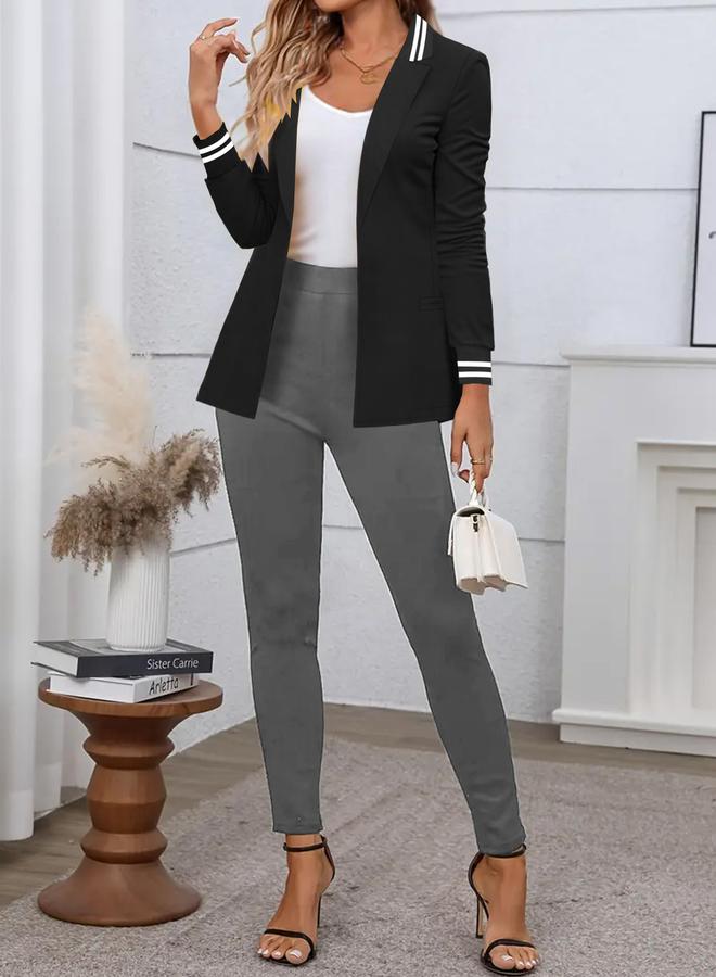 تايك تو بليزر بتفاصيل مخططة مفتوح من الأمام - Image 5