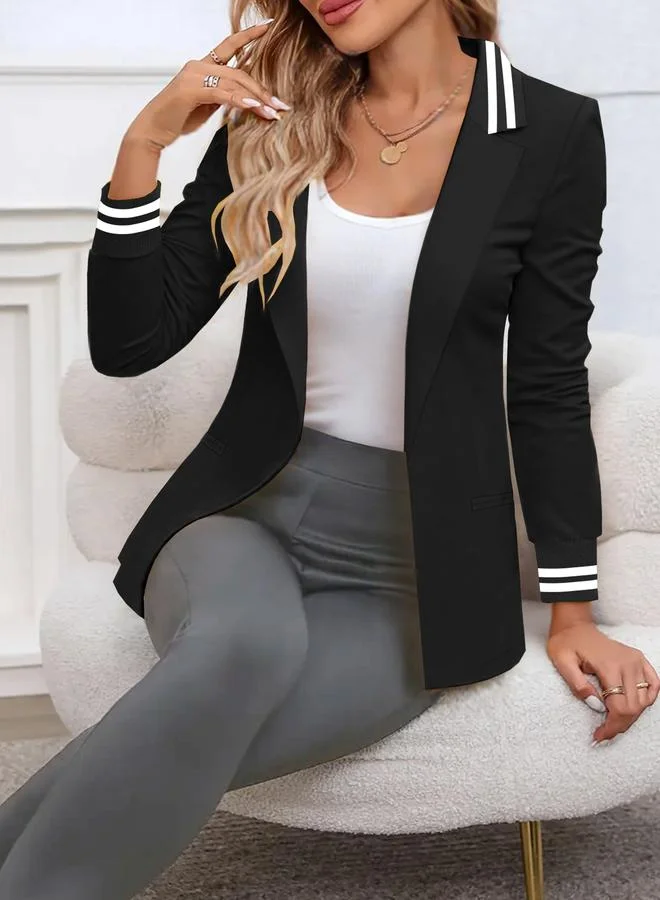 Take Two Black Striped Detail Front Open Blazer