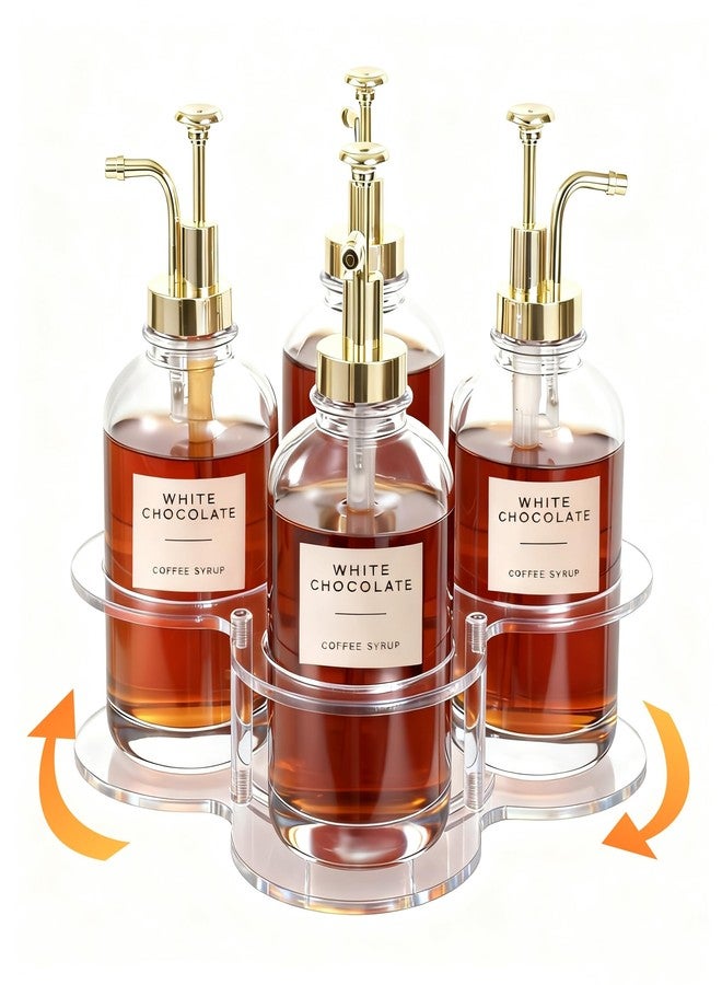 IEEK Rotating Coffee Syrup Organizer,Syrup Bottle Holder for Syrup Dispenser 16.9oz,Clear Acrylic Coffee Syrup Rack for Coffee Bar Station Countertop,Coffee Syrup Turntable Tray - Image 1