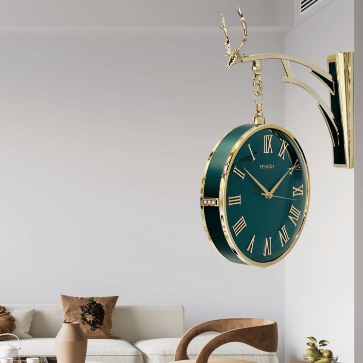 Abhsant Double Sided Wall Clock Vintage Wall Clock 360-degree Rotation Retro Train Station Clock Double Sided Clock for Indoor Patio Garden Home Use (W4-Green) - Image 3