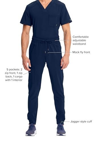 Cherokee Infinity Men's Jogger Pants with Drawstring Waist Mid Rise 5 Pockets Bottoms CK004AS, L Short, Navy - Image 5