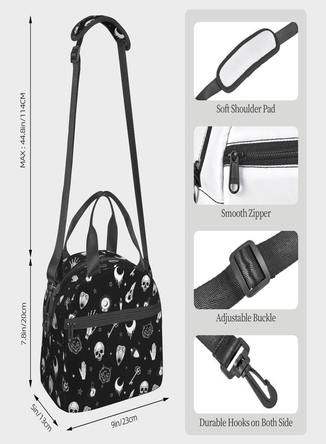 bassyil Gothic Skull Insulated Lunch Bag Reusable Lunch Box With Adjustable Shoulder Strap Cooler Tote Bag For Men Women - Image 2