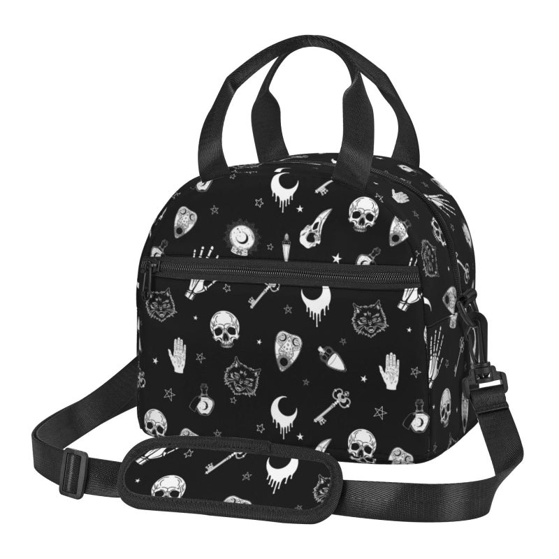 bassyil Gothic Skull Insulated Lunch Bag Reusable Lunch Box With Adjustable Shoulder Strap Cooler Tote Bag For Men Women - Image 1
