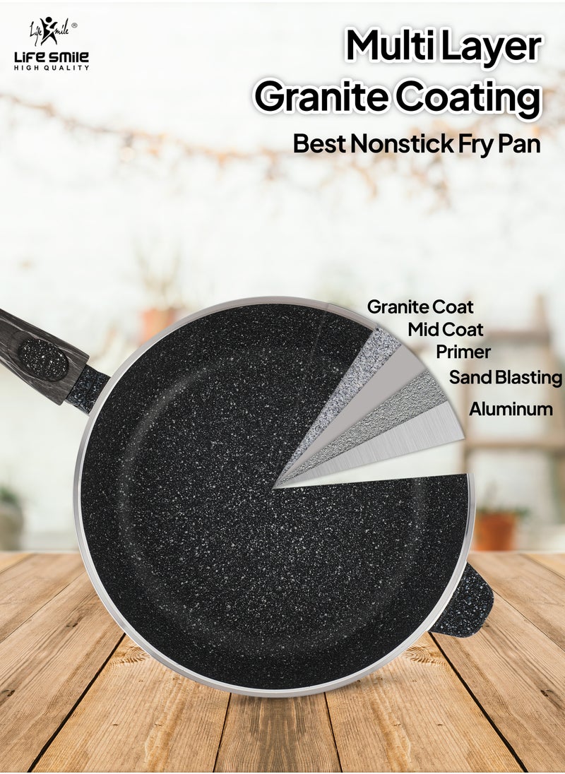 Life Smile - LIFE SMILE Deep Frying Pan With Lid - Multi Layer Granite Coating Non Stick Saute Pan |Detachable Stay Cool Handle With Hanging Loop | Oven Safe (Black,Detachable Handle, 24 CM(2.4 Liters)) - Image 1