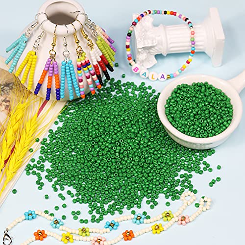Bala&Fillic Dark Green Color 3mm Seed Beads About 3600pcs/100Grams in Bag, 8/0 Glass Craft Beads for Making Bracelet and Necklace (Dark Green) - Image 2