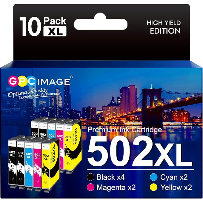 GPC IMAGE 502XL Multipack Compatible with 502 XL 502 502XL for Printer Cartridges WF-2860 WF-2865 WF-2880 WF-2885 XP-5100 XP-5105 XP-5115 XP-5150 XP-5155 WF-2860DWF WF-2865DWF (10-pack)