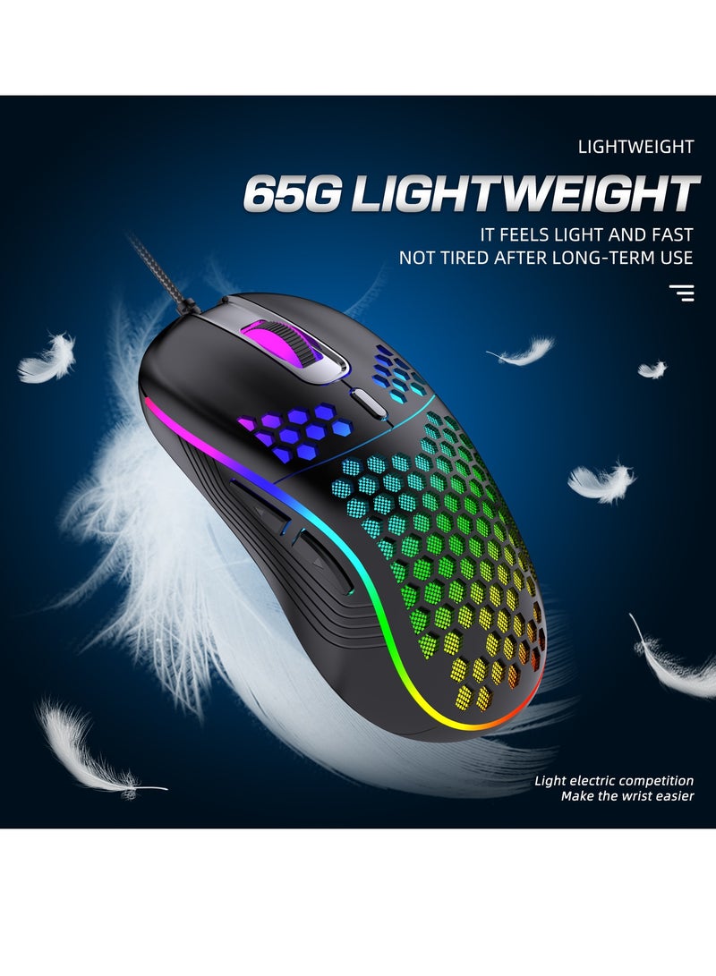 Honeycomb Gaming Mouse - Light Weight RGB PC Mouse - 65 g PC Accessories - USB Mouse Wired - Matte White Wired Gaming Mouse - Image 3