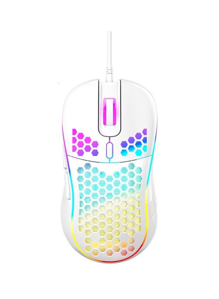Honeycomb Gaming Mouse - Light Weight RGB PC Mouse - 65 g PC Accessories - USB Mouse Wired - Matte White Wired Gaming Mouse - Image 1