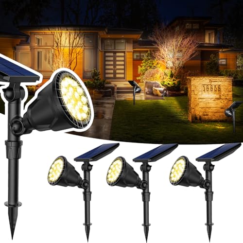 JSOT 600 Lumen Bright Solar Lights Outdoor Waterproof,Solar Powered Landscape Spotlights Solar Walkway Lighting for Backyard Garden Pathway Driveway Path Wall Patio Decor Warm White 4 Pack - Image 1