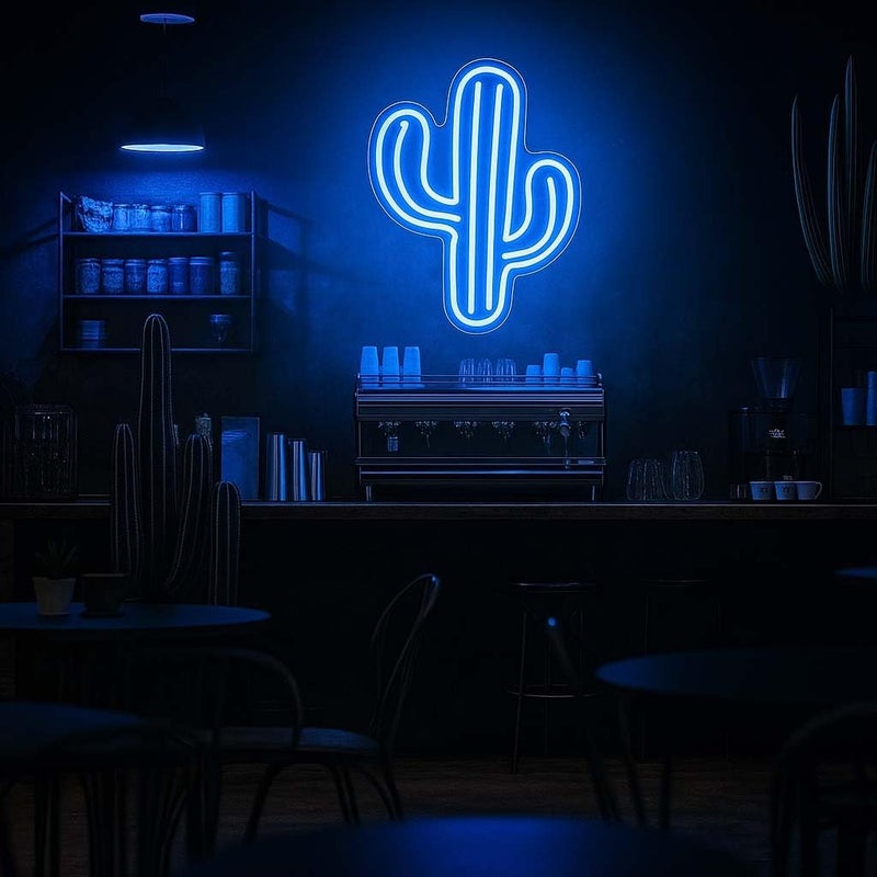 Horoof Home Cactus Neon Light - 33x26 cm Blue LED Wall Decor - USB & Battery Powered Acrylic Lamp for Bedroom, Bar, Party, or Office - Image 2