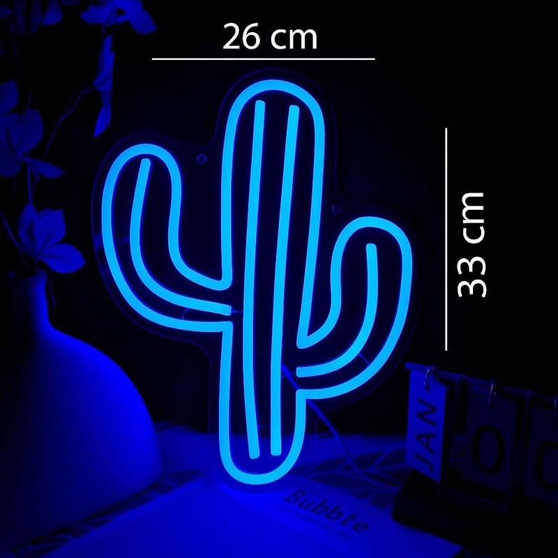 Horoof Home Cactus Neon Light - 33x26 cm Blue LED Wall Decor - USB & Battery Powered Acrylic Lamp for Bedroom, Bar, Party, or Office - Image 3