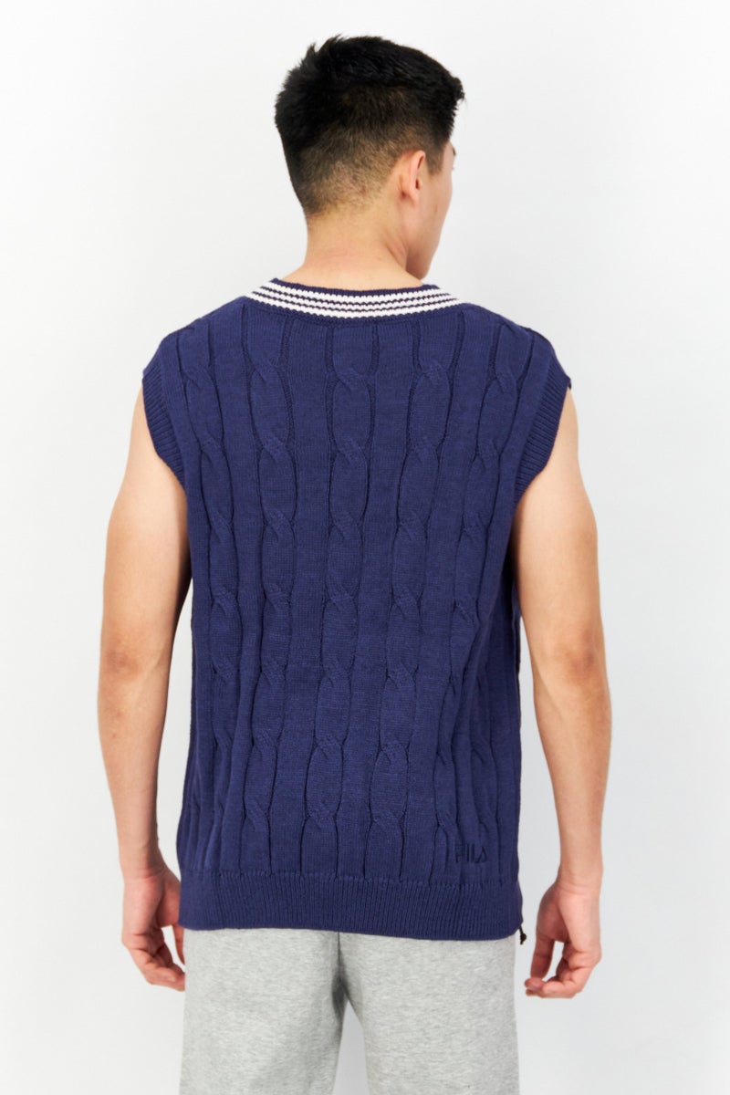 FILA سترة رياضية للرجال مصنوعة من الصوف، زرقاء - Image 3