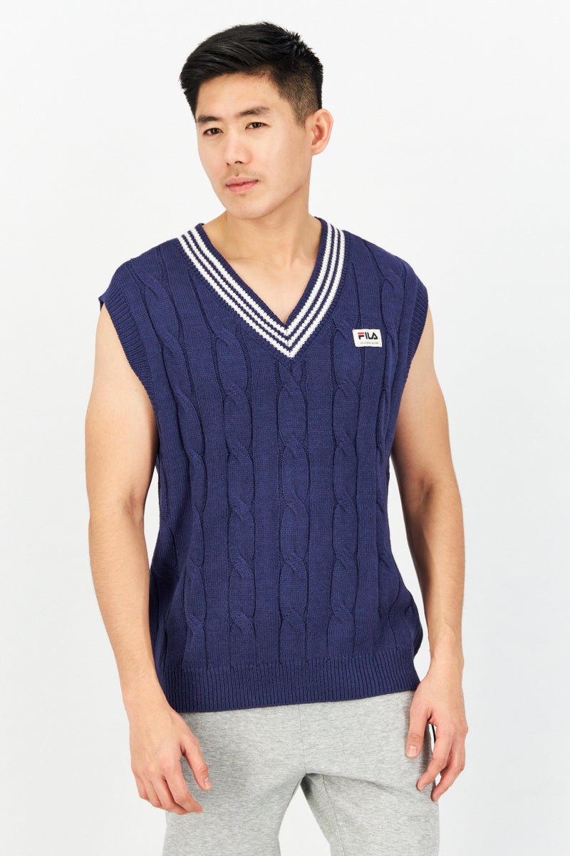 FILA سترة رياضية للرجال مصنوعة من الصوف، زرقاء - Image 1