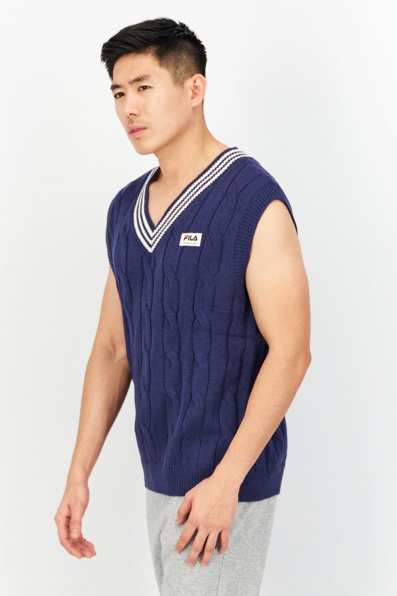 FILA سترة رياضية للرجال مصنوعة من الصوف، زرقاء - Image 2