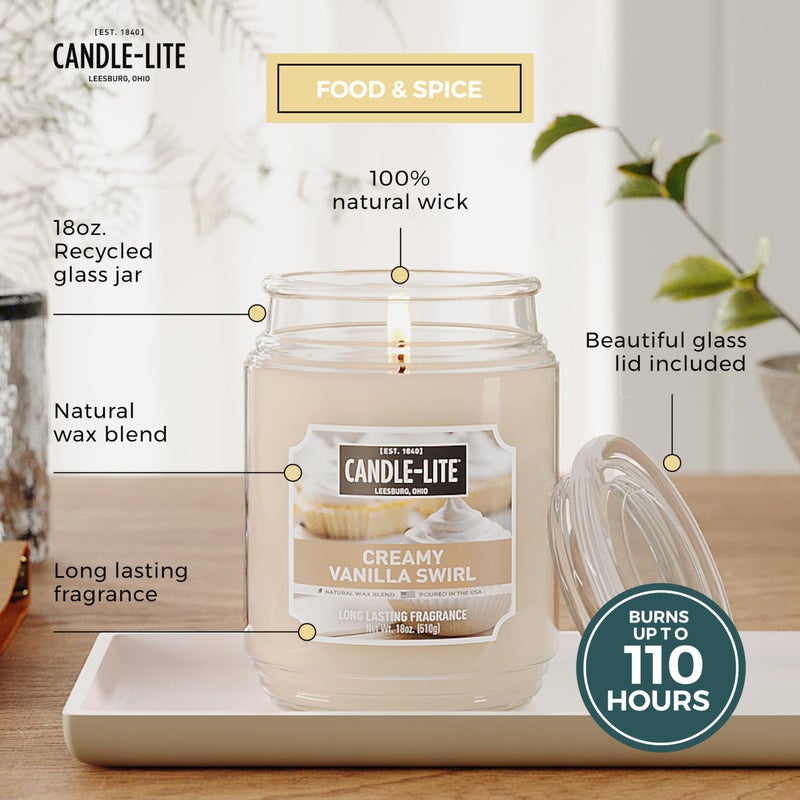 Candle-lite Fall Scented Candles, Creamy Vanilla Swirl, 18 oz Jar, Proudly Poured in The USA, Aromatherapy Candle, Single-Wick with 110 Hours of Burn Time, Perfect for Creating a Relaxing Ambiance - Image 2