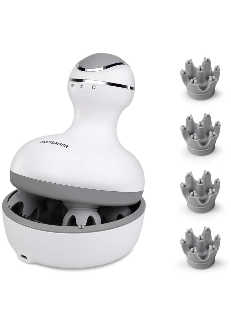 ELTRAZONE Electric Scalp Massager Portable Handheld Head Scratcher with 4 Heads Deep Tissue Kneading 84 Nodes for Stimulating Hair Growth Stress Release Full Body Massage - Image 1