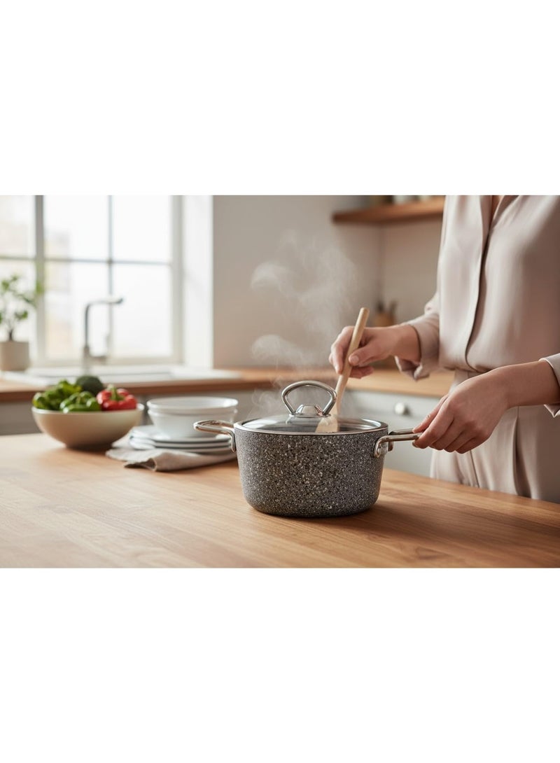 B&D Grey Granite Non-Stick Mini Cooking Pot with Lid – 14x8 cm, Durable & Stylish - Image 3