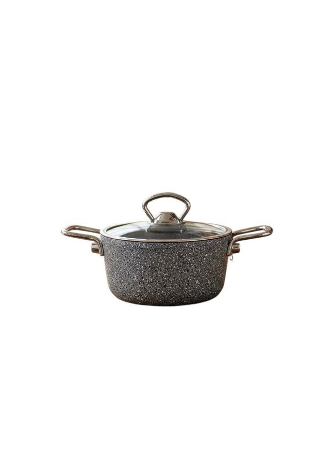 B&D Grey Granite Non-Stick Mini Cooking Pot with Lid – 14x8 cm, Durable & Stylish - Image 1