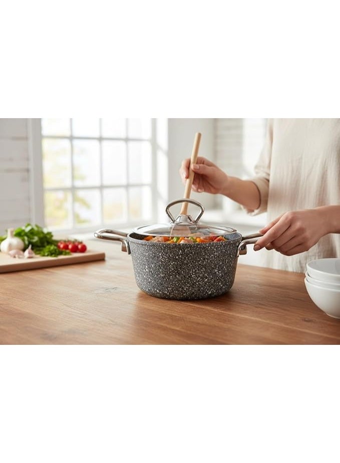 B&D Grey Granite Non-Stick Mini Cooking Pot with Lid – 14x8 cm, Durable & Stylish - Image 2