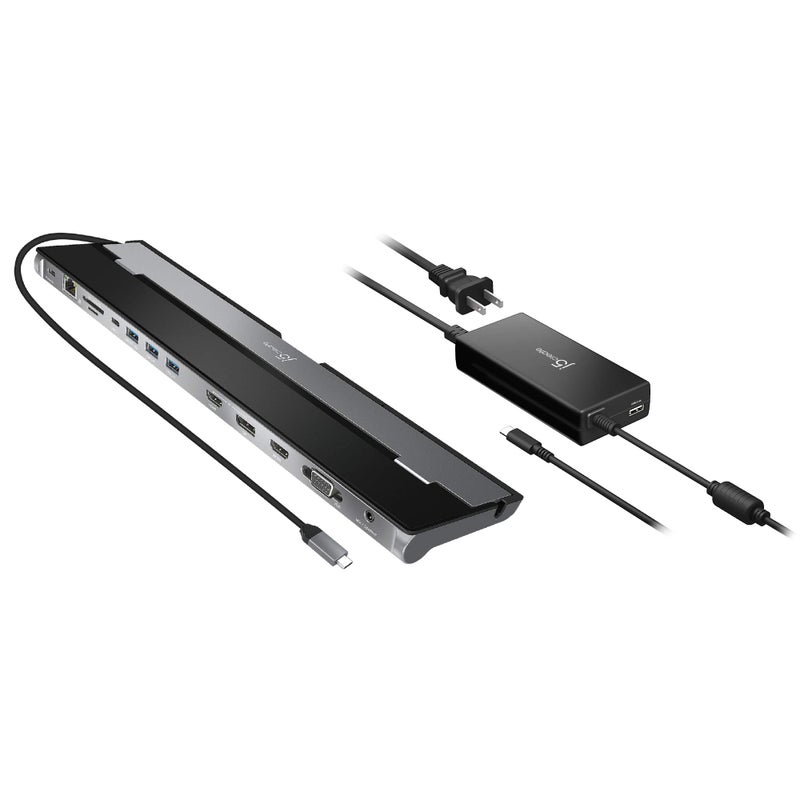 j5create USB Type C Docking Station with 100W PD Charger - Supports 3 Displays | HDMI, DisplayPort, VGA, 100W PD Charging, 1Gbps Ethernet | for MacBook Pro/Air, XPS, and More (JCD543P) - Image 1