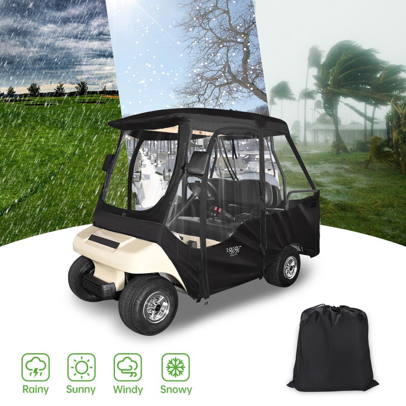 10L0L غطاء قيادة جولف كارت 10L0L لعدد 4 ركاب مع غلاف مقاوم للمطر والطقس لسيارة كلوب كار DS بسقف قصير قابل للقيادة ومائي ومحمول من جميع الجوانب باللون الأسود/الشفاف - Image 4