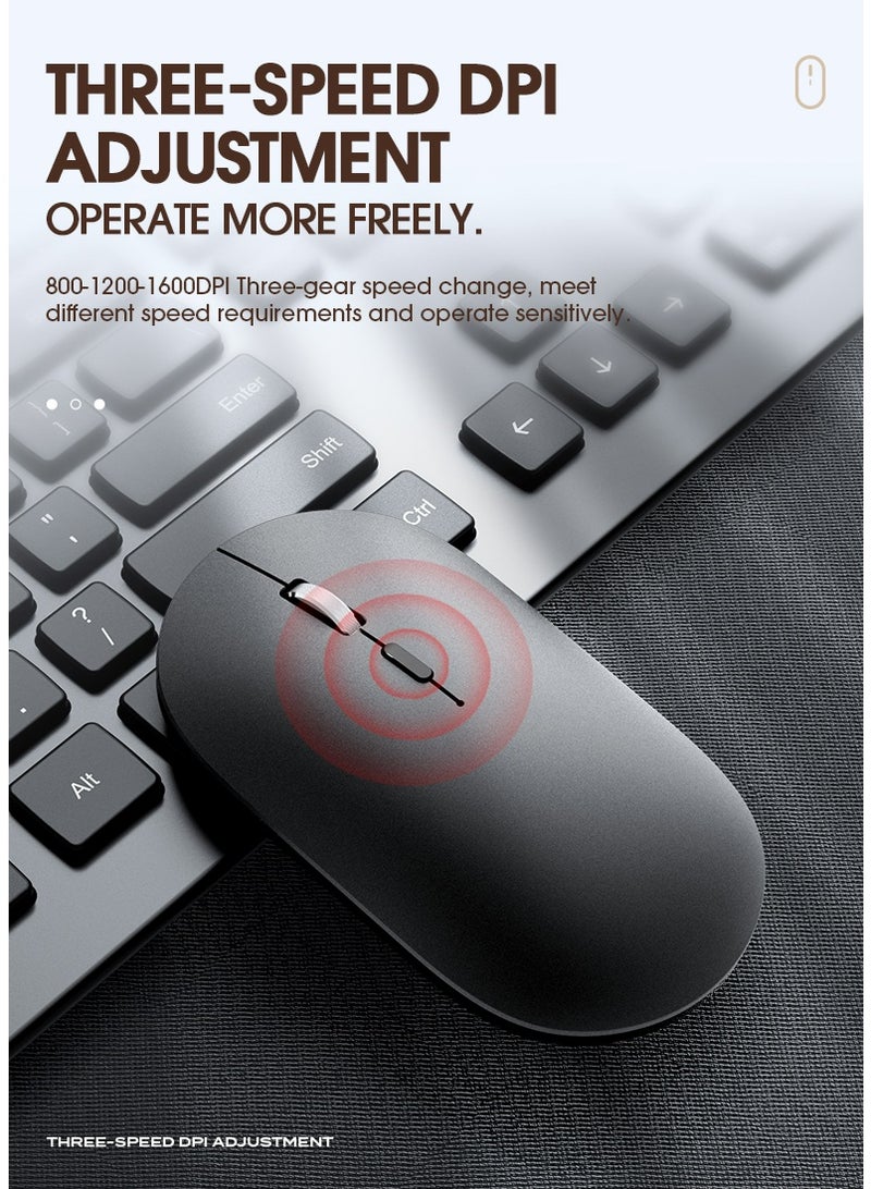T-WOLF Silent dual-mode office mouse X2-2.4G wireless and Bluetooth 5.0 | Adjustable DPI (800/1200/1600) | Ergonomic design of aluminum alloy wheels | Type-C charging (500mAh battery) | Automatic sleep mode after 60 seconds | Compatible with laptop/PC/Mac - Grey - Image 4
