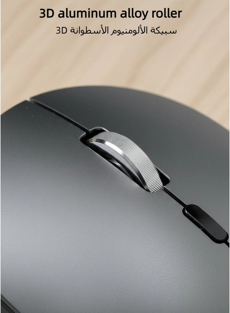 AOR Esports ماوس مكتب ماوس بلوتوث ماوس X2-2.4G لاسلكي و بلوتوث 5.0  DPI قابل للتعديل (800/1200/1600)  تصميم إيرغونومي من بكرات سبيكة الألومنيوم  شحن نوع C (بطارية 500 مAh)  وضع نوم تلقائي 60 ثانية  مناسب للكمبيوتر المحمول / الكمبيوتر الشخصي / ماك رمادي داكن - Image 4