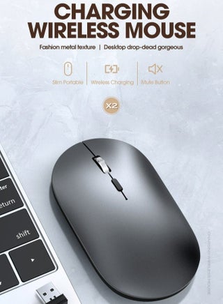 ماوس مكتب ماوس بلوتوث ماوس X2-2.4G لاسلكي و بلوتوث 5.0  DPI قابل للتعديل (800/1200/1600)  تصميم إيرغونومي من بكرات سبيكة الألومنيوم  شحن نوع C (بطارية 500 مAh)  وضع نوم تلقائي 60 ثانية  مناسب للكمبيوتر المحمول / الكمبيوتر الشخصي / ماك رمادي داكن - view 3