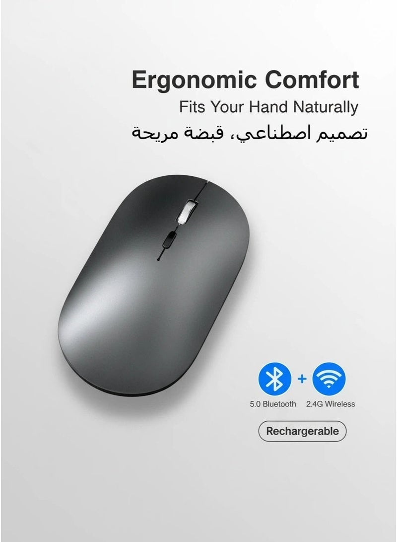 AOR Esports ماوس مكتب ماوس بلوتوث ماوس X2-2.4G لاسلكي و بلوتوث 5.0  DPI قابل للتعديل (800/1200/1600)  تصميم إيرغونومي من بكرات سبيكة الألومنيوم  شحن نوع C (بطارية 500 مAh)  وضع نوم تلقائي 60 ثانية  مناسب للكمبيوتر المحمول / الكمبيوتر الشخصي / ماك رمادي داكن - Image 2