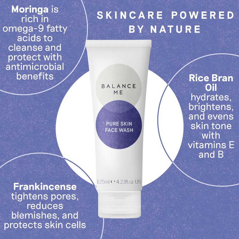 Balance Me Pure Skin Face Wash, Gentle Foaming Facial Cleanser with Moringa & Rice Bran (1 x 4.23 fl oz), Non Toxic Water-Based Facewash for Oily, Blemish-Prone & Sensitive Skin - Image 4