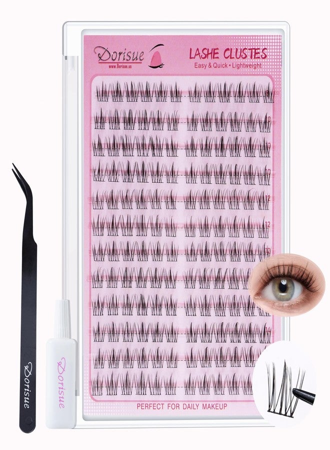 Dorisue Sunflower Lash Clusters Kit 144PCS 8-14mm Sunflower Effect 0.05mm Invisible Band Ultra Soft Natural Daily Wear 15-Week Value Pack with Precision Tweezers and Mini Glue - Image 1