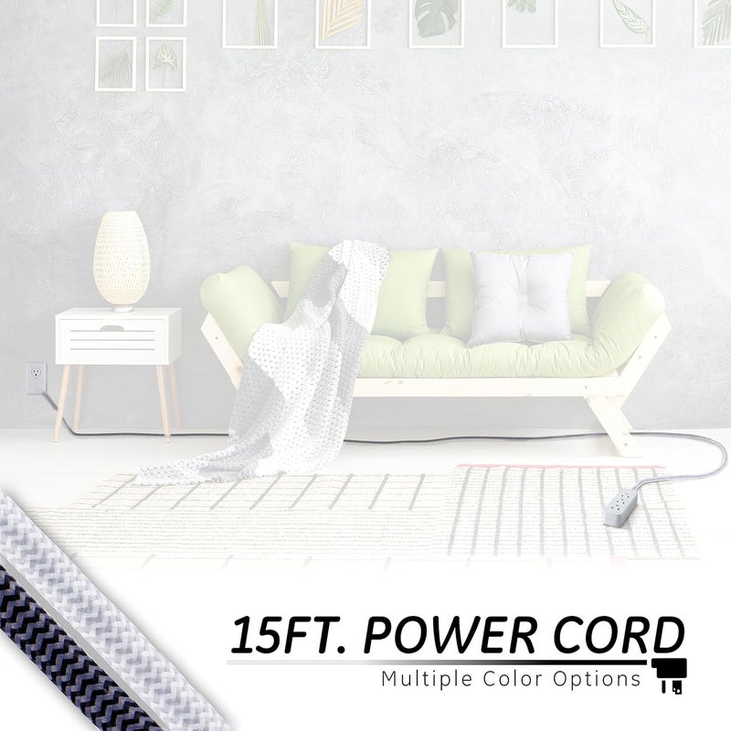 GE 3-Outlet Power Strip Surge Protector 15 Ft Braided Extension Cord with Multiple Outlets Grounded Flat Plug UL Listed White 40530 - Image 3