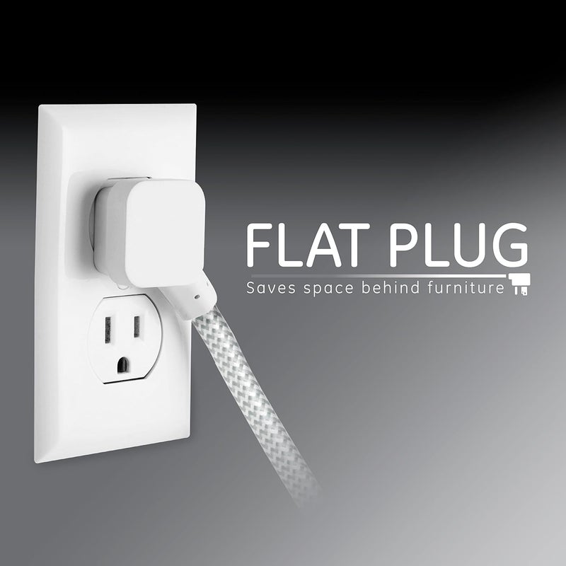 GE 3-Outlet Power Strip Surge Protector 15 Ft Braided Extension Cord with Multiple Outlets Grounded Flat Plug UL Listed White 40530 - Image 5