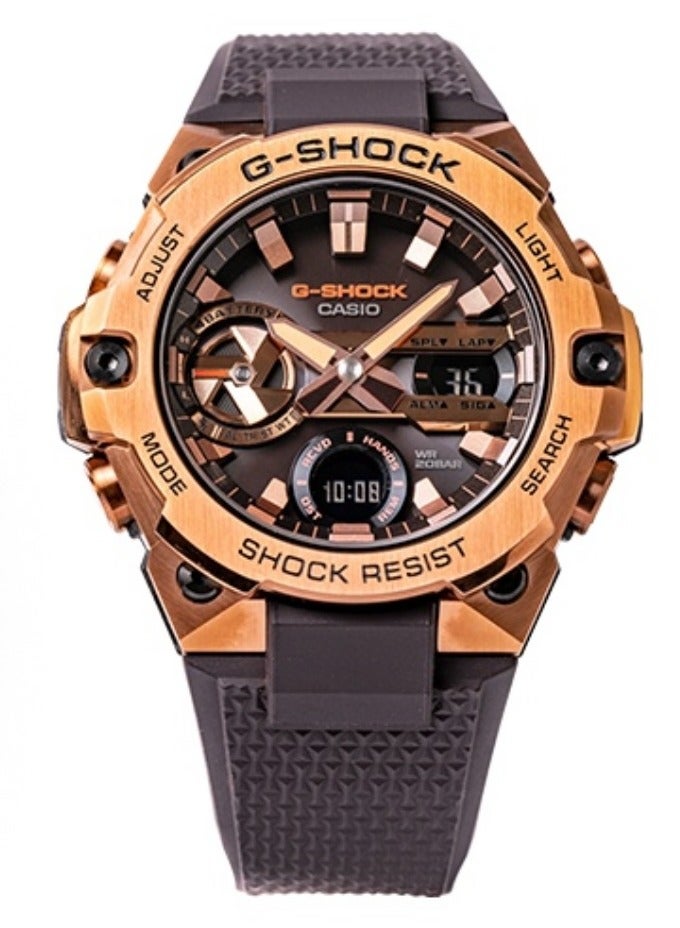 CASIO Casio G-STEEL series-disc double-display waterproof and shockproof solar Shi Ying movement resin strap Japanese and Korean men's watch gold dial - Image 1
