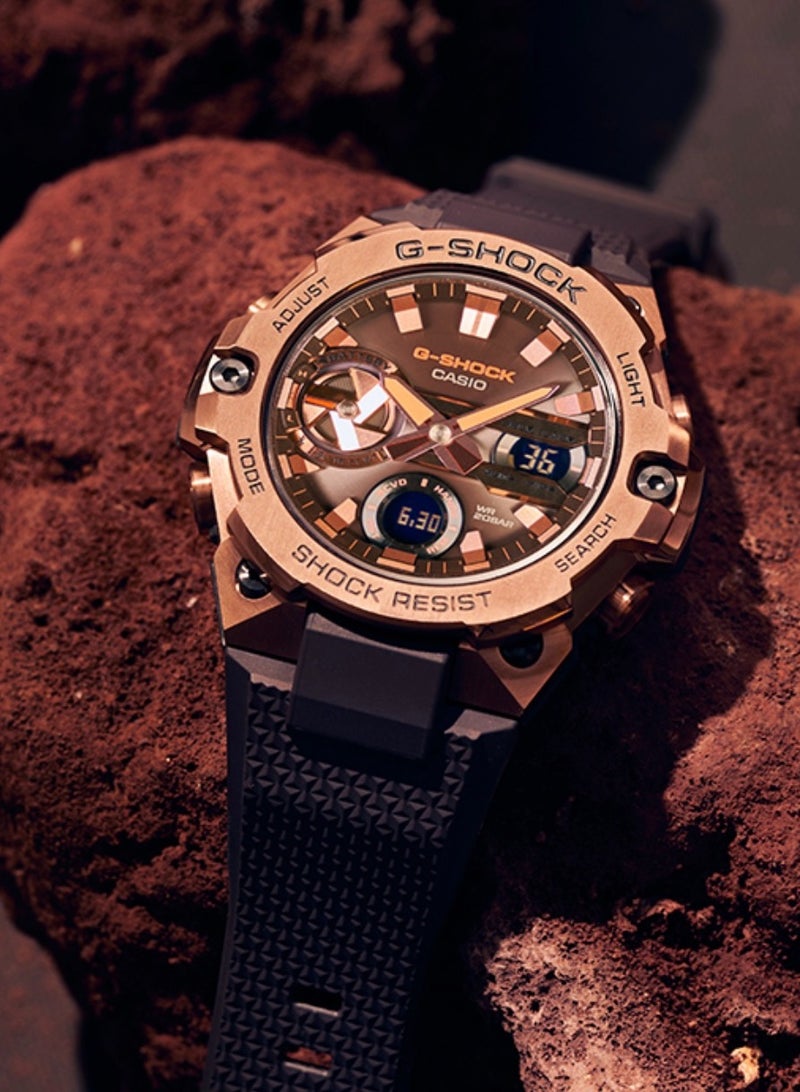 CASIO Casio G-STEEL series-disc double-display waterproof and shockproof solar Shi Ying movement resin strap Japanese and Korean men's watch gold dial - Image 3