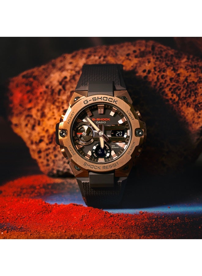 CASIO Casio G-STEEL series-disc double-display waterproof and shockproof solar Shi Ying movement resin strap Japanese and Korean men's watch gold dial - Image 4