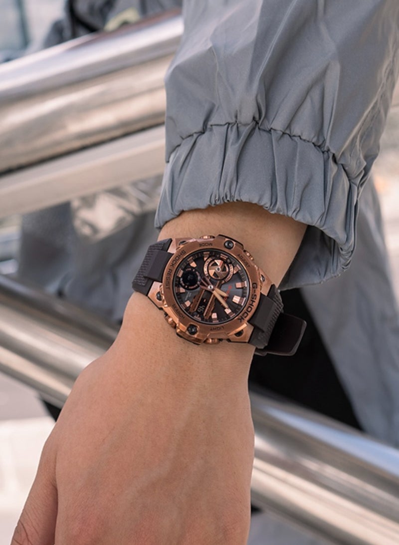 CASIO Casio G-STEEL series-disc double-display waterproof and shockproof solar Shi Ying movement resin strap Japanese and Korean men's watch gold dial - Image 5