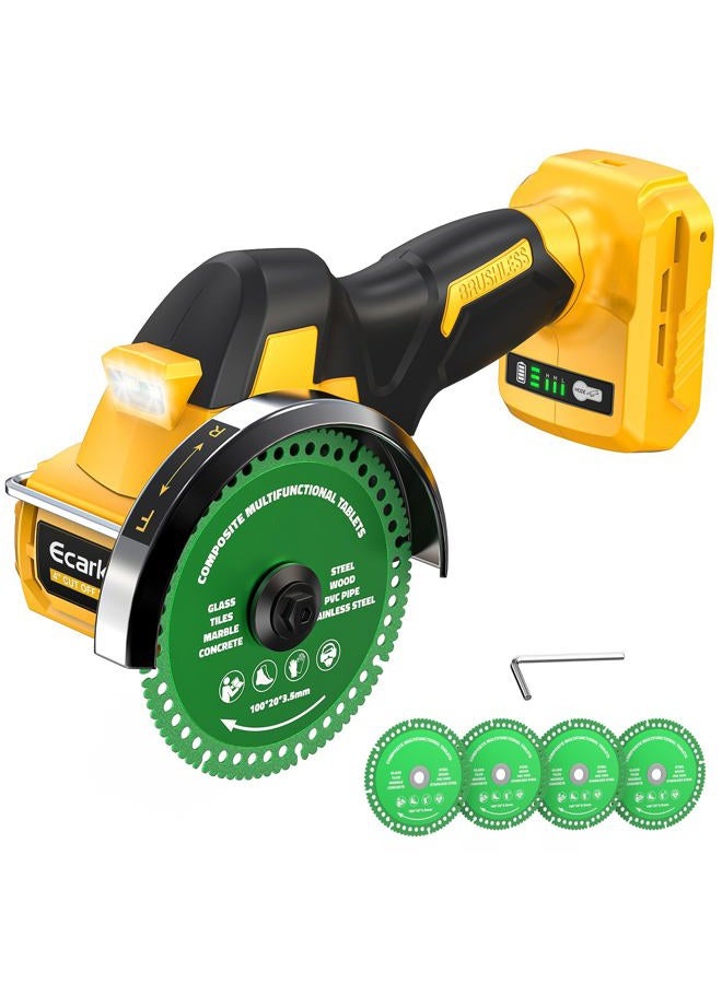 Ecarke Cordless Cut Off Tool Compatible with DeWalt 20V Battery, 4" Circular Saw Brushless Motor with Blades, 18,000 RPM Mini Cut Off Tool Kit for Wood/Metal/Plastic/Tile/Stone Cutting, NO BATTERY - Image 1