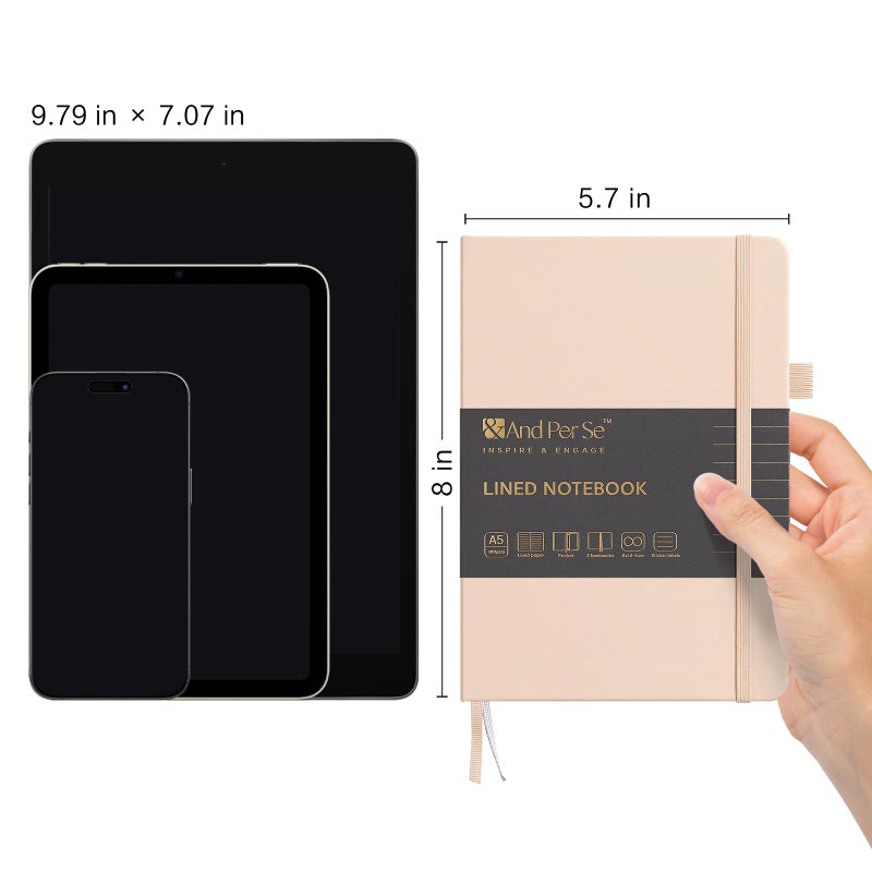 &And Per Se ⩓ Per Se Lined Journal Notebook, 160 Pages, A5 5.7 x 8 inches College Ruled Thick Paper Notebook Journals for Writing, Hardcover Notebooks for Women Men Office School (1 Pack, Light Apricot) - Image 2