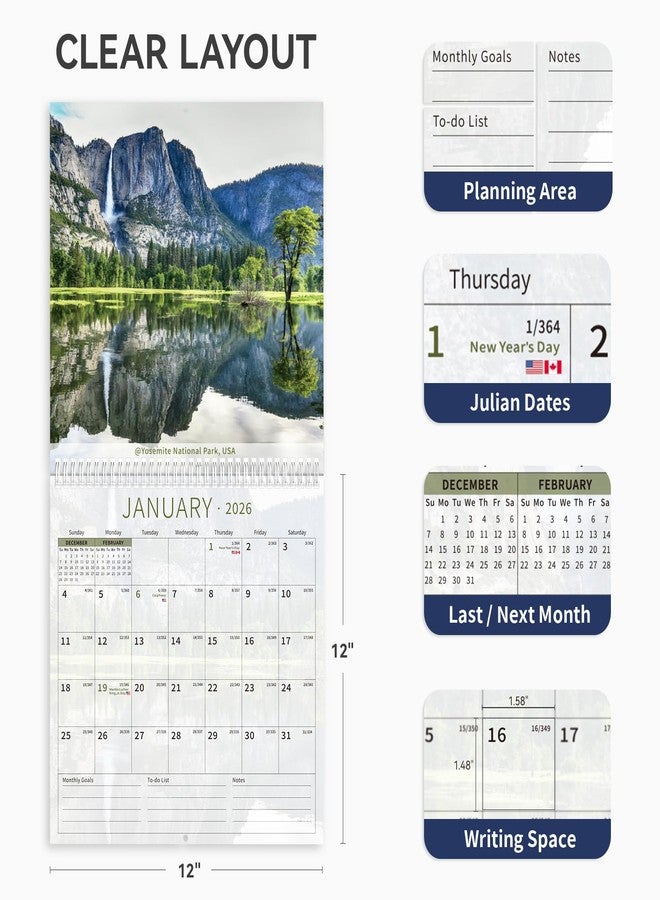 Ospelelf Wall Calendar 2026-2027 18 Months 12"X12" National Park Calender Wall Hanging Spiral Bound Calendar for Easy Organizing, Use Jan 2026 - Dec 2027 - Image 2