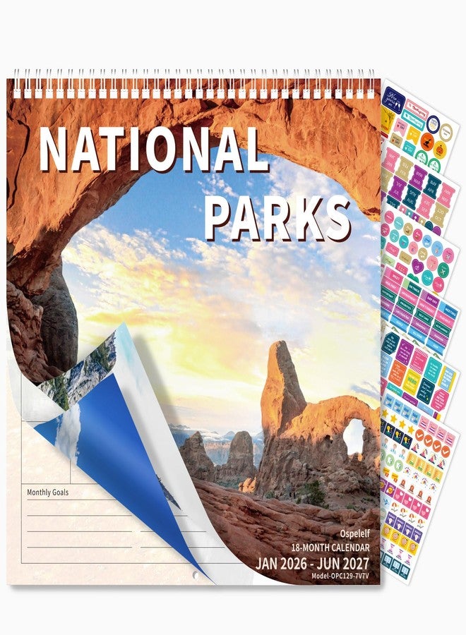 Ospelelf Wall Calendar 2026-2027 18 Months 12"X12" National Park Calender Wall Hanging Spiral Bound Calendar for Easy Organizing, Use Jan 2026 - Dec 2027 - Image 1