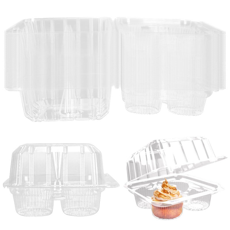 GothaBach 40 Pack 4Compartment Cupcake Containers Clear Plastic Cupcake Boxes 4Cavity Cupcake Holders with Deep Dome for Bakery Muffin