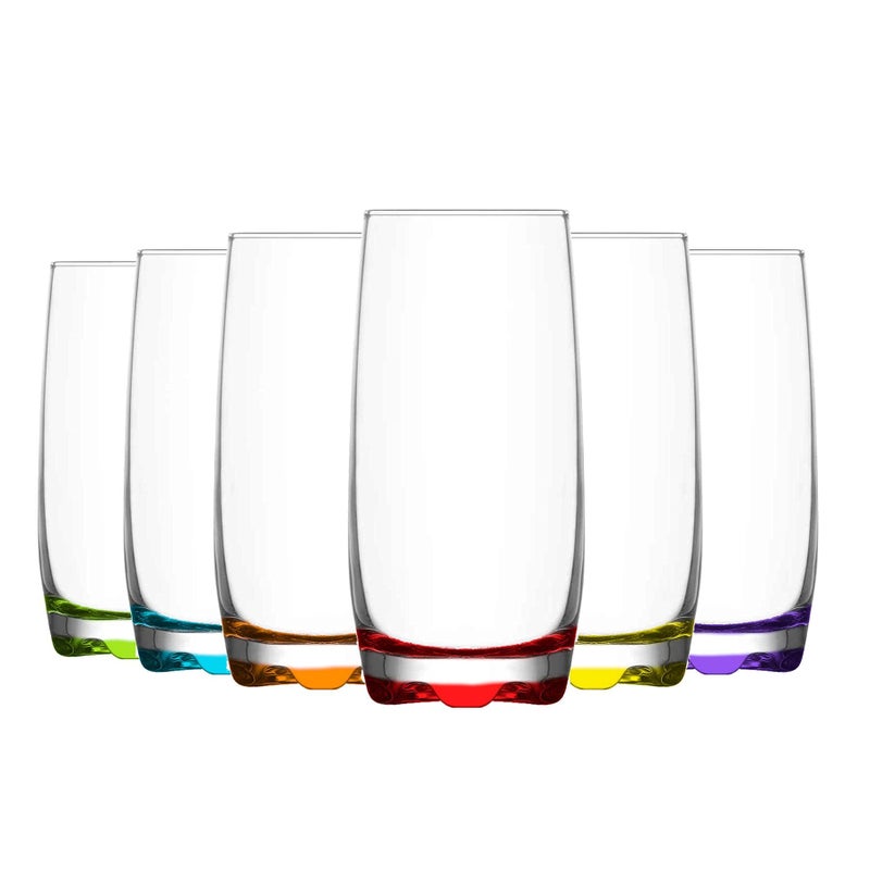 6x Multicolour 390ml Adora Highball Glasses  Tall Hi Ball Glass Water Gin Juice Cocktail Drinking Glassware Tumblers Set  By LAV