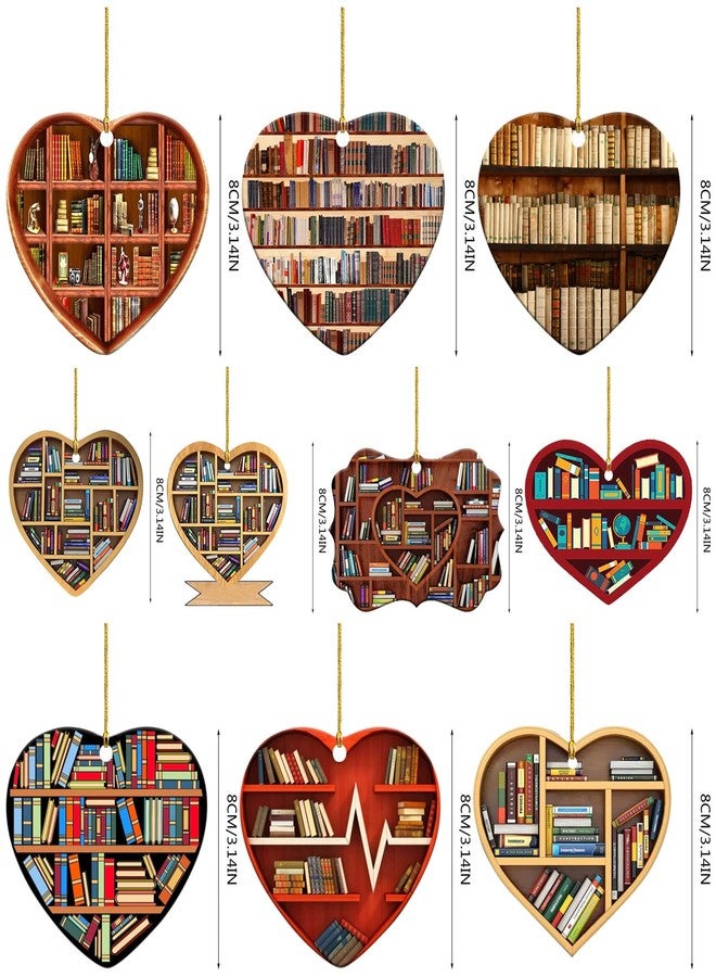 DD-life 10 Pcs Book Lovers Heart Librarian,Books Stacked,Bookshelf Decor,Library,Librarian Christmas Ornament - Image 2